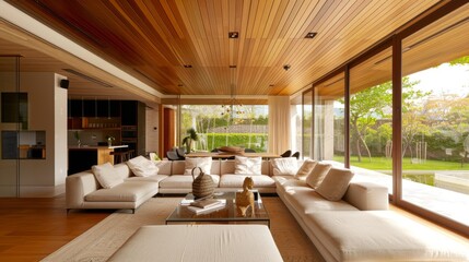 Fototapeta na wymiar Cozy Living Room with Garden View AI Generated.