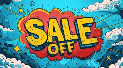 Comic lettering: 50 percent off promotion SALE in the speech bubble comic style