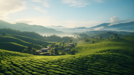 tea plantation on hilly area beautiful landscape wallpaper, green nature background 