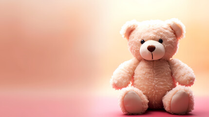 Toy teddy bear sitting on bokeh background