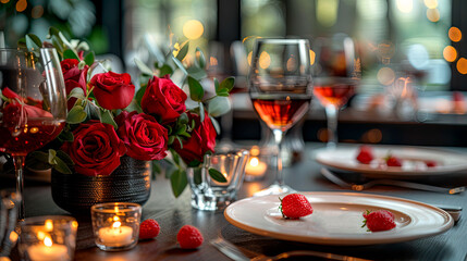 Obraz na płótnie Canvas beautifully set table for a romantic date