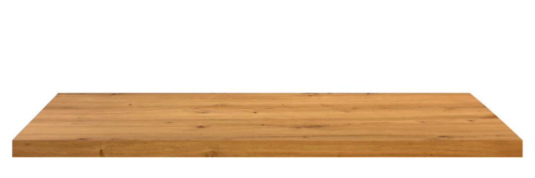 Wood table perspective background vector illustration. Wooden desk isolated on white backdrop with top front view. Realistic kitchen brown board. Rustic countertop of timber surface. Home furniture