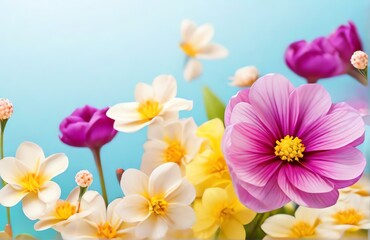 Spring flower on plain colorful background from Generative AI