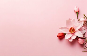 Spring flower on plain pink background from Generative AI