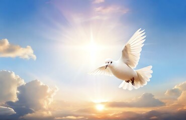 White dove fly Bright sunrise high sky from Generative AI