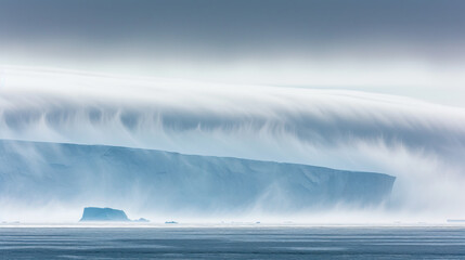 Iceberg or glacier in cold sea, dramatic lighting
