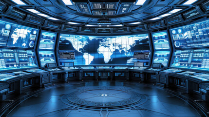 Futuristic Command Center with Holographic Displays