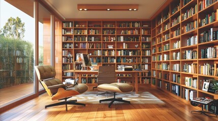 Stylish Minimalistic Living Room with Bookshelves AI Generated.