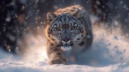 A magnificent siberian tiger gracefully traverses through the snow-covered terrain, showcasing its fierce and regal presence as a powerful terrestrial mammal in the wintry wilderness