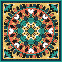 Bandana, tablecloth, neckerchief with multi-colored contour patterns. Vector illustration