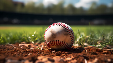 Closeup baseball background with copy space - obrazy, fototapety, plakaty