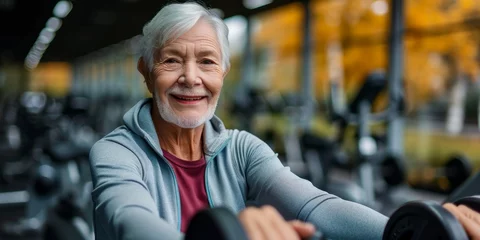Gordijnen Elderly personal trainer supports and guides seniors in improving their fitness, muscle health, and exercise routines for retirement, Generative AI  © Image Quotient