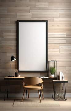 3D  poster frame template, workspace mock up, and background

