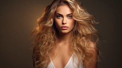 Fototapeta premium Beautiful Blonde Girl. Healthy Long Curly Hair