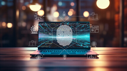 cyber security technology concept, futuristic cyber tech background, modern digital cyberspace fingerprint biometric verification, internet data network 