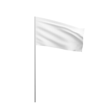 Plain white flag waving smoothly, isolated on a clear background. Unity and peace symbol. 3D Rendering