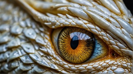 Obraz premium Close up of white dragon eye, detailed intricate texture and vibrant colors from Generative AI