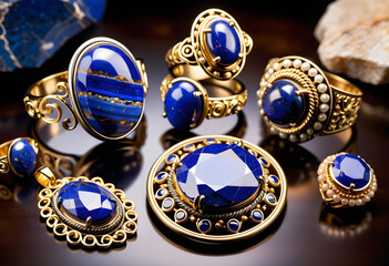 Lapis Lazuli Jewelry, Gemstone, Precious, Blue, Luxury, Fashion, Accessories, Necklace, Earrings, Bracelet, Ring, Glamour, Sparkle, Gem, Elegant, AI Generated