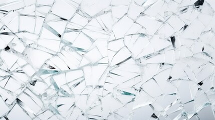 Broken glass pile pieces texture and background, isolated on white, cracked window effect - obrazy, fototapety, plakaty