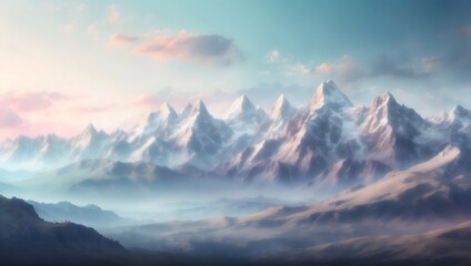 Fototapeta na wymiar Softly blurred mountain range scenery with peaks and valleys. Use as backdrop for adventurous concepts. generative AI