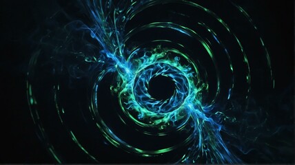 Abstract of blue green fire flame circular vortex swirling with bright light and glowing ember particles, motion concept from Generative AI