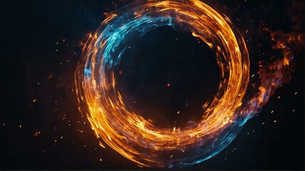 Abstract of colorful fire flame circular vortex swirling with bright light and glowing ember particles, motion concept from Generative AI - obrazy, fototapety, plakaty
