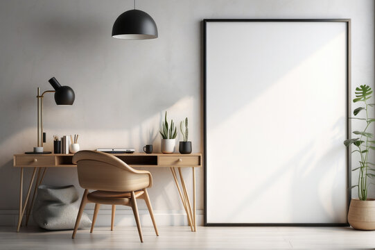  3D illustration of poster frames template, workspace mock up, background
