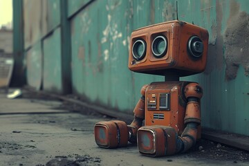 sad robot sitting by itself