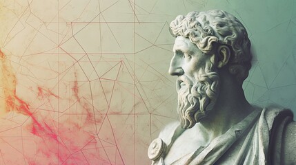 Pythagoras Philosopher Statue With Creative Design Background - obrazy, fototapety, plakaty