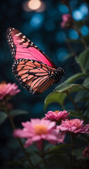 Fototapeta premium butterfly, flowers, spring, nectar, colorful, night scene