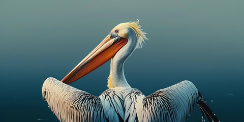 Cartoon-like pelican viewed from behind, Generative AI 