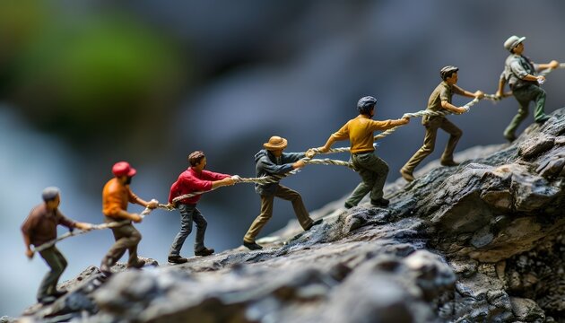 group of people climbing a mountain miniature