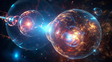 The quantum realm, quantum particles, quantum computing, galaxy-like. Generative AI - obrazy, fototapety, plakaty