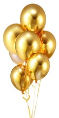 Golden light inflatable balloons on white background, vertical arrangement