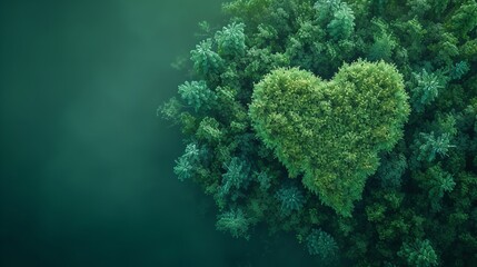 A heart shape green forest in a green forest with space in a green backdrop, Generative AI.