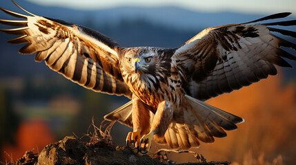 Red-Tailed Hawk Soaring Through Yellowstone's Clear Blue Sky