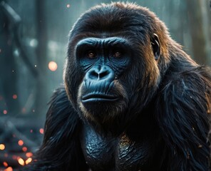 Aggressive Gorilla Illustration with Dramatic Digital Effects Primal Rage