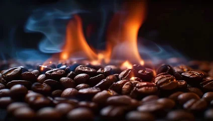  Roasting coffee beans capturing essence of rich aroma and taste close up view of transformation from green to brown art of turning raw beans into beverage for espresso cappuccino and morning coffee © Bussakon