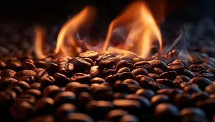 Zelfklevend Fotobehang Roasting coffee beans capturing essence of rich aroma and taste close up view of transformation from green to brown art of turning raw beans into beverage for espresso cappuccino and morning coffee © Bussakon