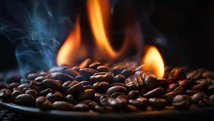 Foto op Aluminium Roasting coffee beans capturing essence of rich aroma and taste close up view of transformation from green to brown art of turning raw beans into beverage for espresso cappuccino and morning coffee © Bussakon