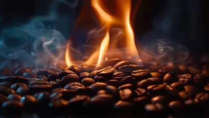 Foto op Canvas Roasting coffee beans capturing essence of rich aroma and taste close up view of transformation from green to brown art of turning raw beans into beverage for espresso cappuccino and morning coffee © Bussakon