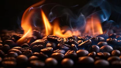Cercles muraux Café Roasting coffee beans capturing essence of rich aroma and taste close up view of transformation from green to brown art of turning raw beans into beverage for espresso cappuccino and morning coffee