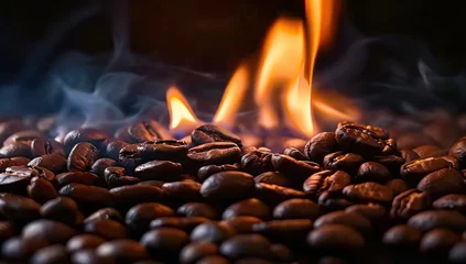 Tuinposter Roasting coffee beans capturing essence of rich aroma and taste close up view of transformation from green to brown art of turning raw beans into beverage for espresso cappuccino and morning coffee © Bussakon