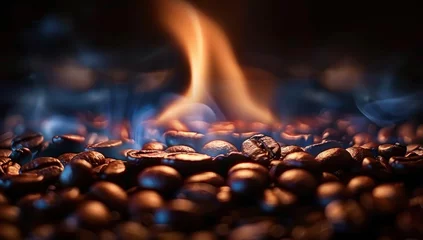 Fototapeten Roasting coffee beans capturing essence of rich aroma and taste close up view of transformation from green to brown art of turning raw beans into beverage for espresso cappuccino and morning coffee © Bussakon