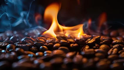 Zelfklevend Fotobehang Roasting coffee beans capturing essence of rich aroma and taste close up view of transformation from green to brown art of turning raw beans into beverage for espresso cappuccino and morning coffee © Bussakon