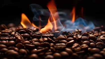 Foto op Plexiglas Roasting coffee beans capturing essence of rich aroma and taste close up view of transformation from green to brown art of turning raw beans into beverage for espresso cappuccino and morning coffee © Bussakon