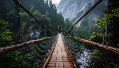 Fototapeta na wymiar suspension bridge in the mountains forest 