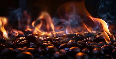 Poster Roasting coffee beans capturing essence of rich aroma and taste close up view of transformation from green to brown art of turning raw beans into beverage for espresso cappuccino and morning coffee © Bussakon