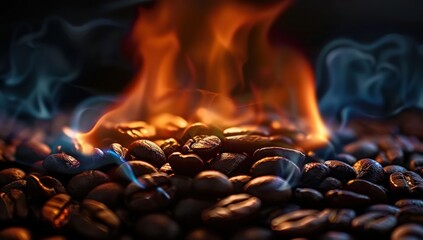 Roasting coffee beans capturing essence of rich aroma and taste close up view of transformation from green to brown art of turning raw beans into beverage for espresso cappuccino and morning coffee - obrazy, fototapety, plakaty