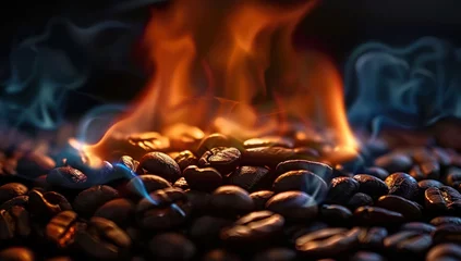  Roasting coffee beans capturing essence of rich aroma and taste close up view of transformation from green to brown art of turning raw beans into beverage for espresso cappuccino and morning coffee © Bussakon